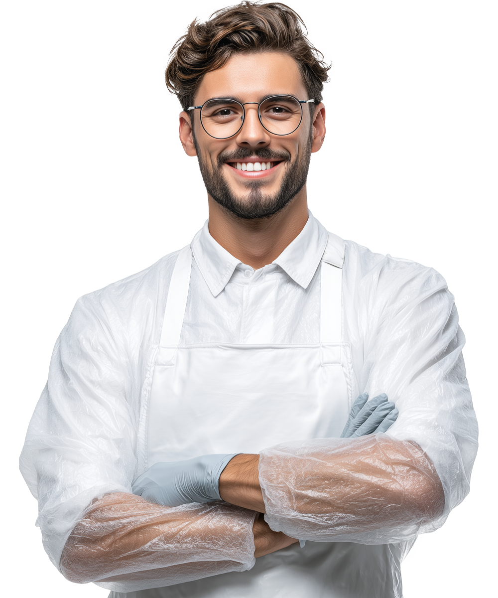 Responsabile HACCP in camice bianco in un ambiente di lavoro pulito.